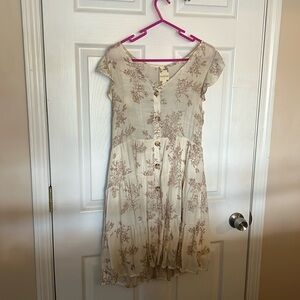 Large off white floral mini dress